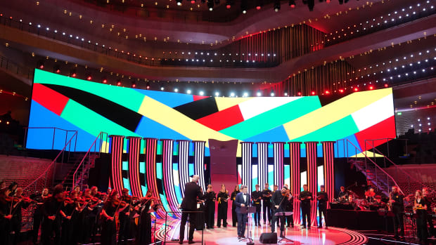 A photo taken during the Euro 2024 draw ceremony in Hamburg in December 2023